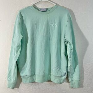 Fila Crewneck Long Sleeve Pullover Sweatshirt Women Size Medium Green Pockets